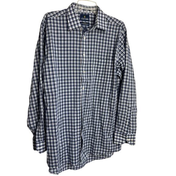 Stafford Travel Shirt Mens 16 1/2 34-35 Easy Care Broadcloth Blue Check - Picture 1 of 7